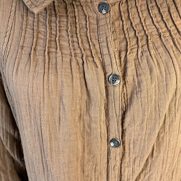 Woman's Brown Button Front Dress Size M Peter Pan Collar 3/4 Sleeves - Picture 2 of 14